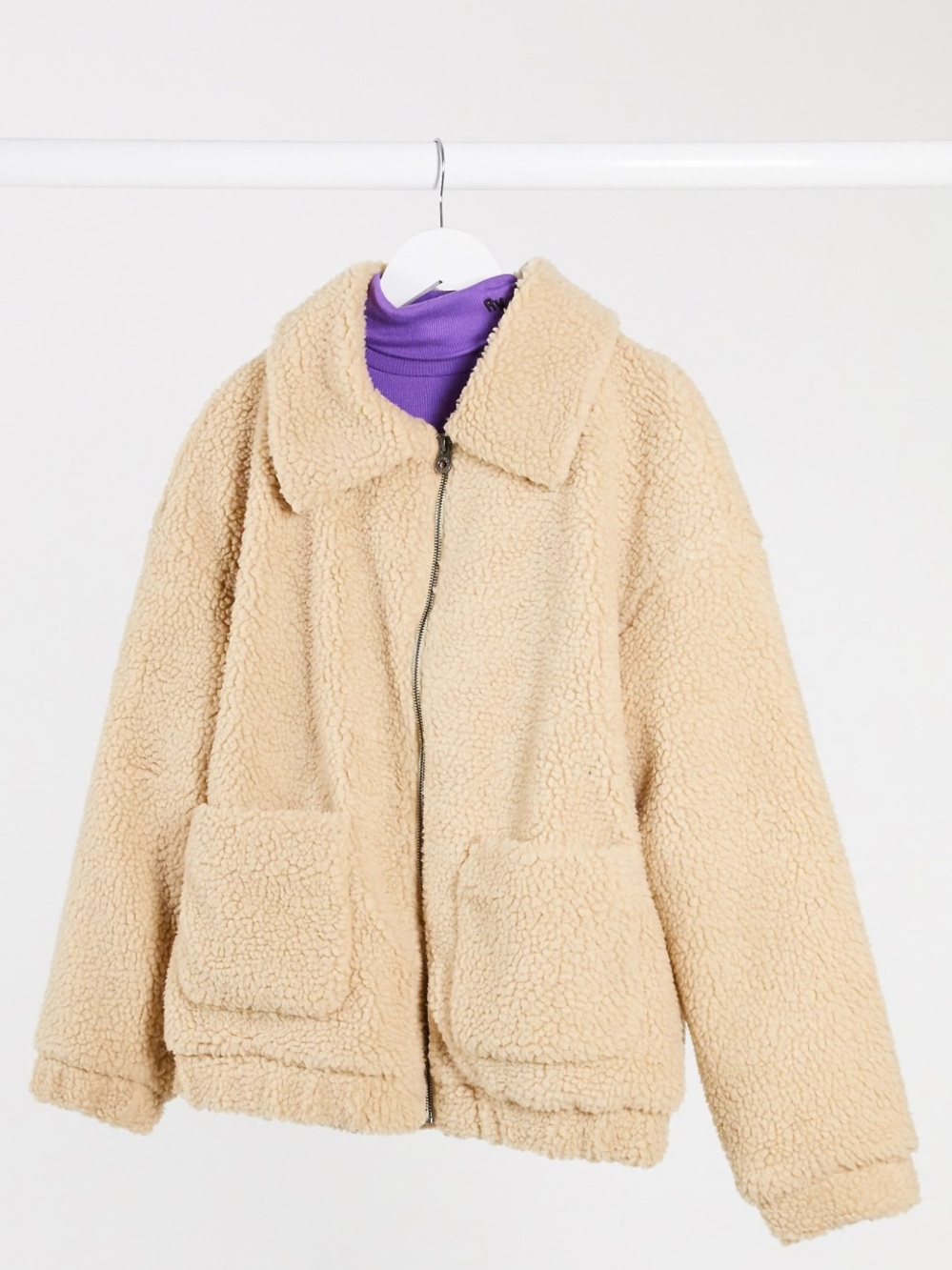 Tan Sherpa Teddy Zip Up Jacket size Medium, Only
